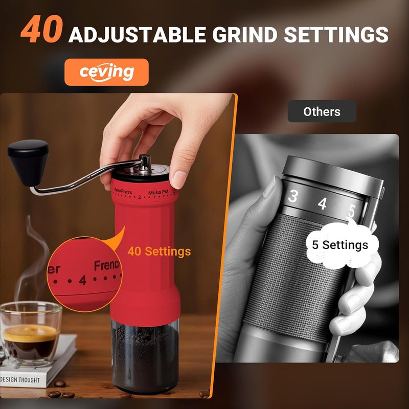 EZVING Mini Manual Coffee Grinder – 40 Adjustable Settings, Portable Hand Crank Mill with 30g Capacity, Conical Burr for Espresso, Pour Over, French Press | Perfect for Travel, Camping & Office - Image 3